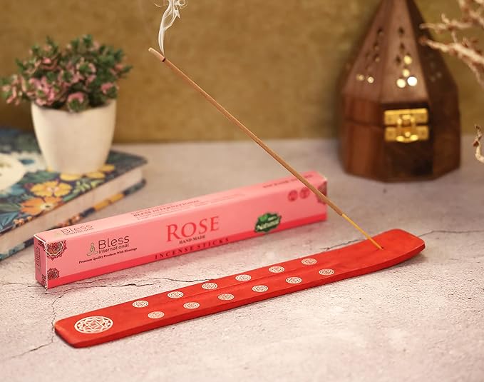 Bless-International Traditional-Handmade-Burner Wooden-Incense-Stick-Holder Ash-Catcher-Stand for-Aromatherapy-Meditation-Yoga (Fire Red) 10 Inches, Pack of 2 - Bloomnest