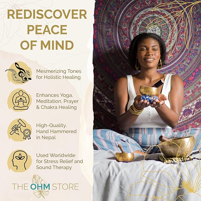 Tibetan Singing Bowl Set by The Ohm Store with 'Medicine Buddha' Engraving — Meditation Sound Bowl and Wooden Striker Handcrafted in Nepal — Spiritual Gift for Women and Men - Bloomnest