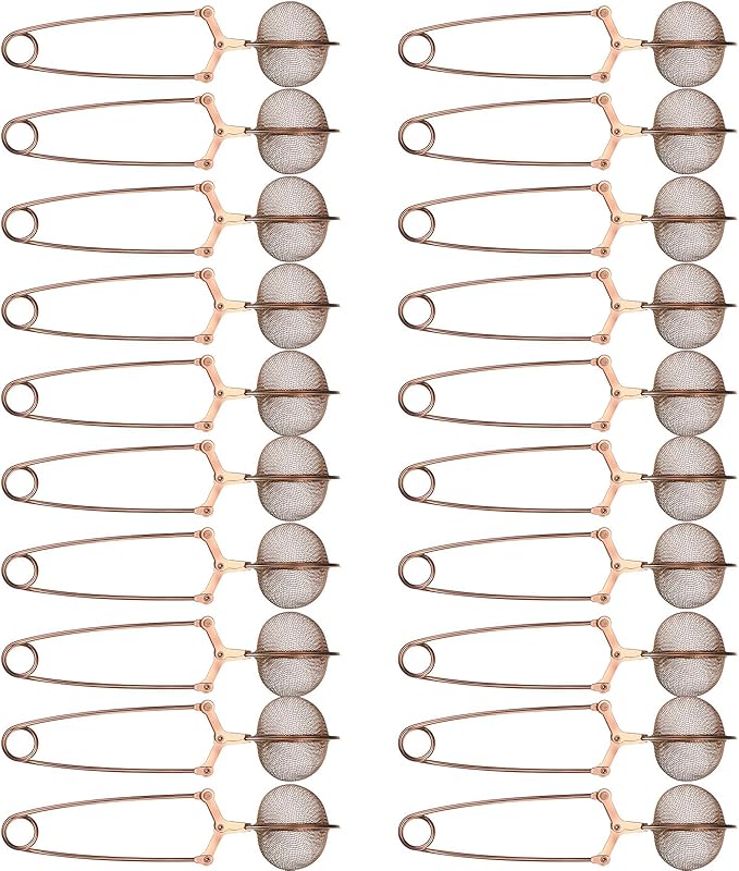 Yinder 20 Pcs Loose Leaf Tea Infuser Stainless Steel Mesh Snap Tea Ball Strainers with Handle Metal (Rose Gold)