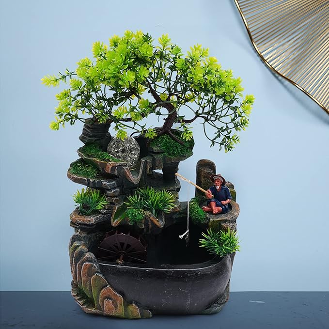 Resin Rockery Tabletop Fountain with Sparking LED Lights and Simulation Lifelike Landscape, Rotating Ball Water Fountains Indoor Desktop Fountain for Home Decor Gift Office Bedroom Decoration