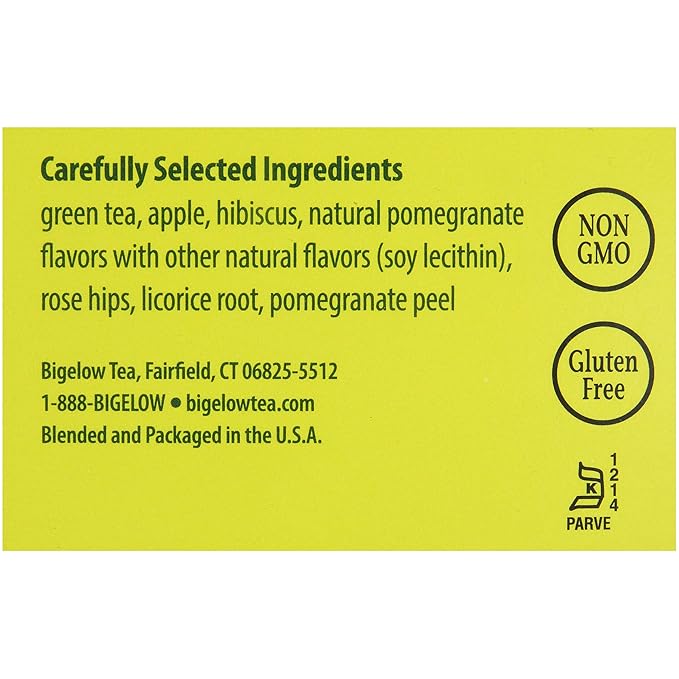 Bigelow Tea Green Tea with Pomegranate 28-Count Box (Pack of 1) Premium Green Tea with Pomegranate Rosehips Hibiscus Antioxidant-Rich All Natural Medium-Caffeine Tea in Foil-Wrapped Bags - Bloomnest