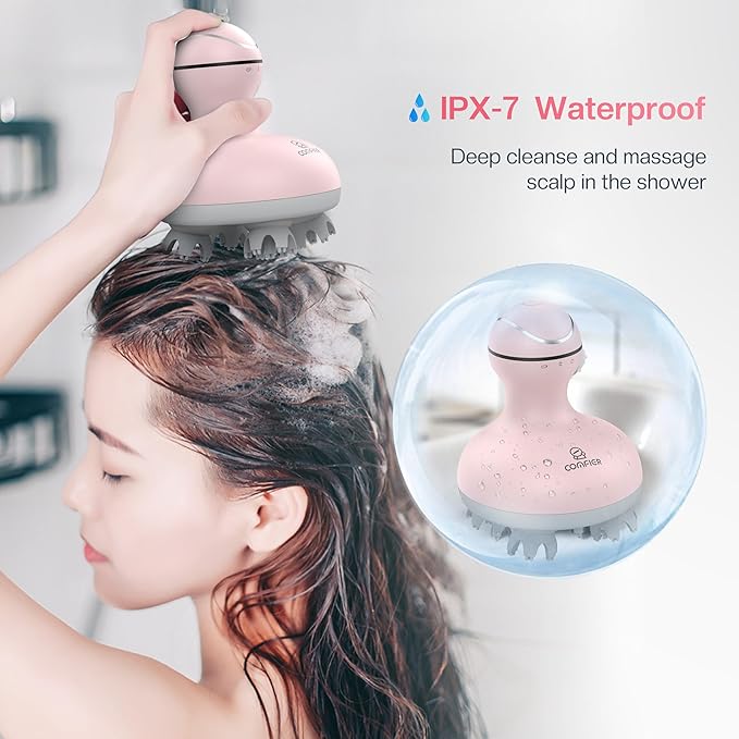 COMFIER Scalp Massager for Hair Growth, Waterproof & Full Body Kneading, 84 Massage Nodes, Handheld Head Scratcher, Cat Massager, Pink COMFIER