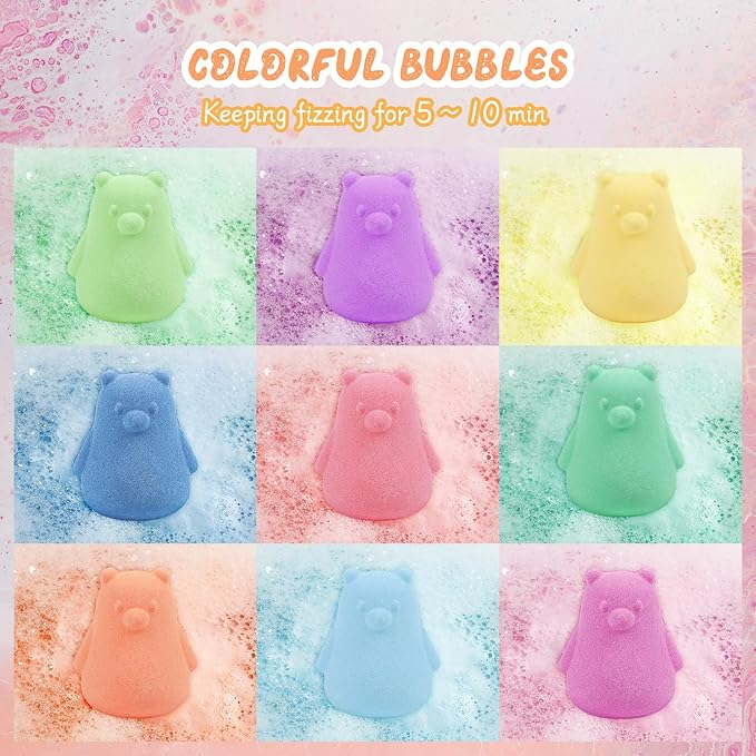 SHUCHING 9 PCS XXL Bear Bath Bombs with Surprise Inside, Natural and Organic Bubble Bath Fizzy Balls for Kids, Birthday Christmas Gifts Set for Boys Girls - Bloomnest