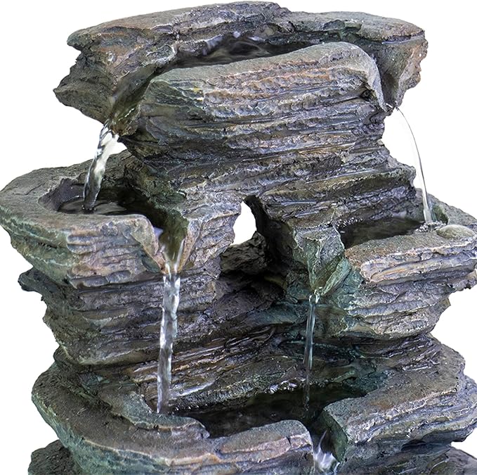 Ferrisland 5-Tier Cascading Tabletop Fountain with LED Lights - Indoor Water Fountain Decor Tabletop Small Relaxation Waterfall Feature Dark Gray - Bloomnest