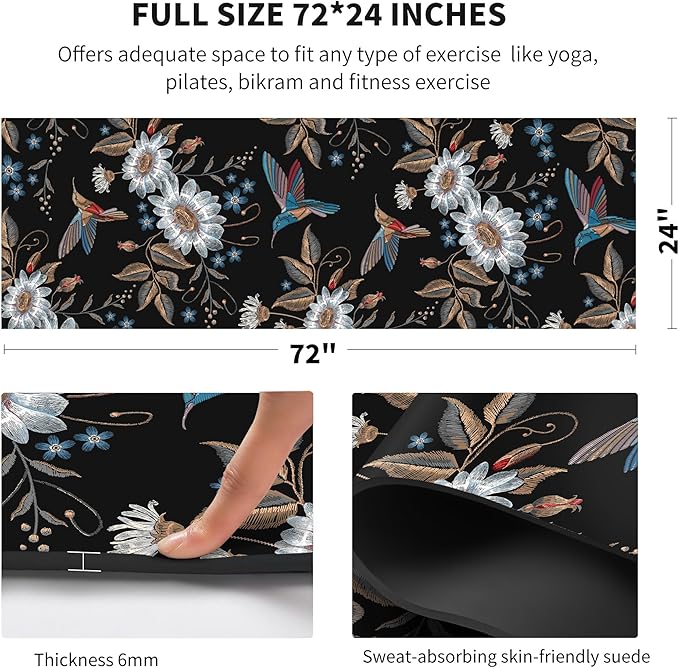nuveti Yoga Mat Print Extra Thick TPE Non Slip Fitness Exercise Mat with Carrying Bag,72"x24" Extra Thick 6MM Exercise & Workout Mat for Yoga, Pilates Fitness and Floor Exercises - Bloomnest