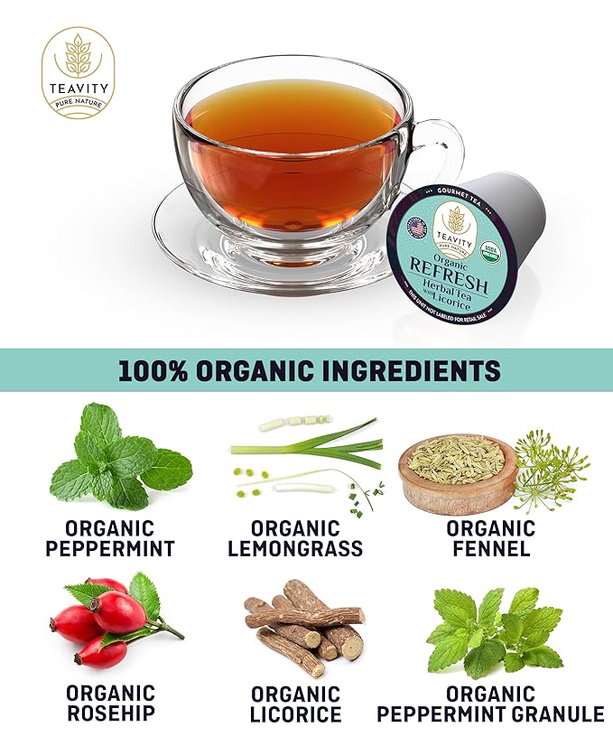 Organic Licorice Mint Tea Pods for Keurig - Natural Decaf Peppermint Tea by Teavity (12 Tea Pods) - Bloomnest