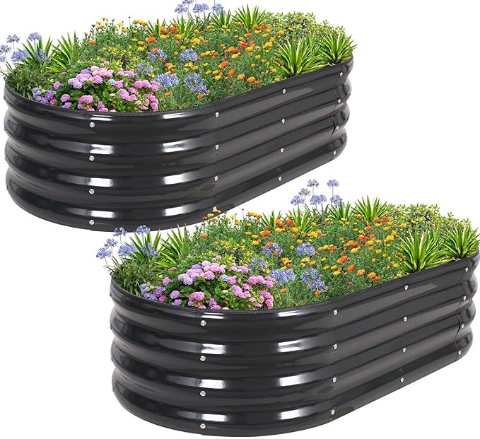 1MORE Galvanized Raised Garden Bed- Planter Garden Boxes Outdoor, Raised Beds for Gardening, 4x2x1ft Metal Garden Bed Kit for Vegetables Flower, Planter Raised Beds with Tools.Gray-2pack - Bloomnest