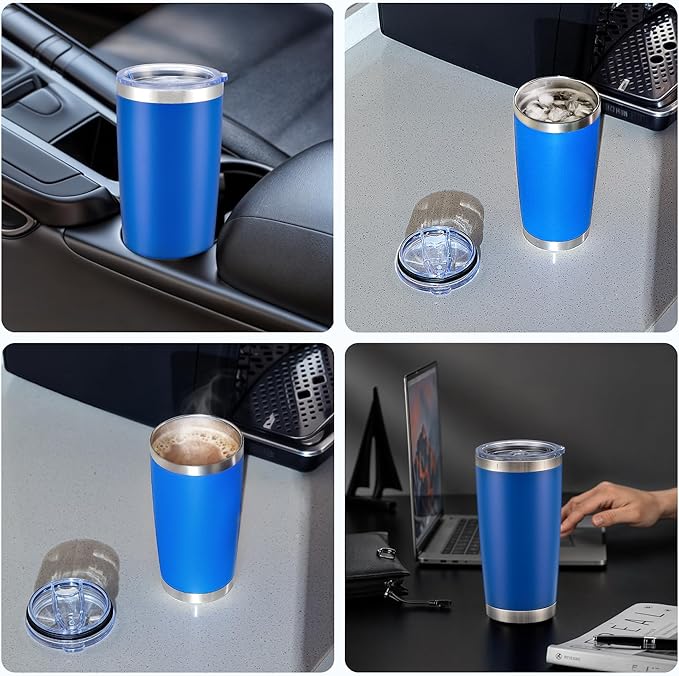 OMTech 20oz Tumblers Bulk, 6pc Stainless Steel Tumbler Set with Lid & Straw, Double Wall Vacuum Insulated Mug for Laser Engraver, Travel Coffee Mug for Hot & Cold Drinks, Navy Powder Coated Cup - Bloomnest