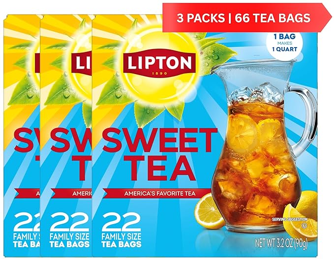 Lipton Southern Sweet Tea Iced Tea Drink Mix 22 Family Size Tea Bags (Pack of 3) - Bloomnest