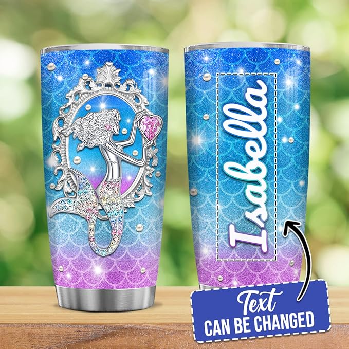 winorax Mermaid Gifts For Women Girls Personalized Mermaids Tumblers Jewelry Drawing Stainless Steel Insulated Coffee Mug Cup With Lid 20oz 30oz Birthday Christmas Mothers Day Custom Tumbler Gift - Bloomnest