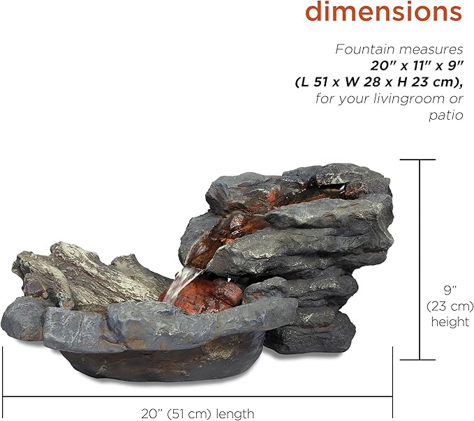 Alpine Corporation 20" Long Indoor/Outdoor River Rock Waterfall Tabletop Fountain with LED Lights - Bloomnest