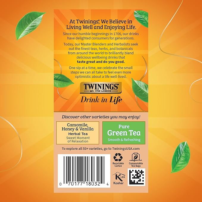 Twinings Pure Rooibos Red Herbal Tea Individually Wrapped Bags, 20 Count (Pack of 1), Sweet with Uplifting Aroma, Naturally Caffeine-Free, Enjoy Hot or Iced, 20 Teabags - Bloomnest