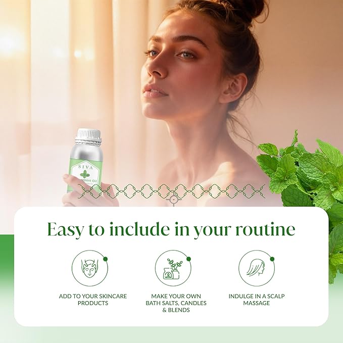 Siva Peppermint Essential Oil - 16 Fl Oz – 100% Natural Peppermint Oil - for Diffuser, Face, Skin Care, Aromatherapy, Hair Care, Scalp and Body Massage SIVAOrganics