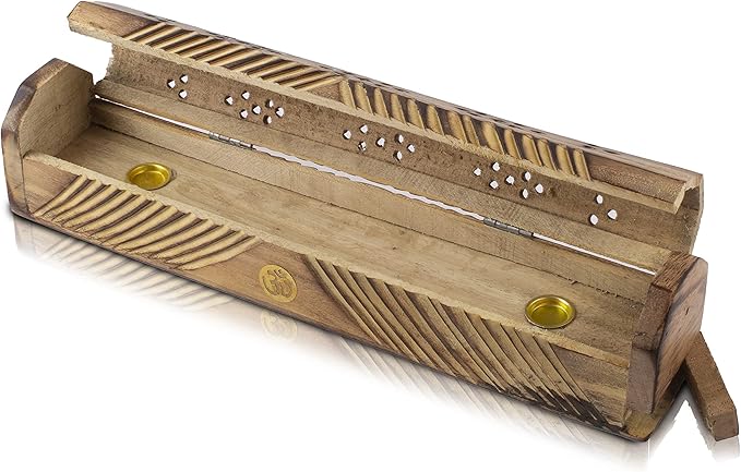 Wooden Incense Stick & Cone Burner Holder Coffin with Storage Compartment Organic Eco Friendly Ash Catcher Agarbatti Holder Rustic Style for Meditation Yoga Aromatherapy Home Fragrance Products - Bloomnest
