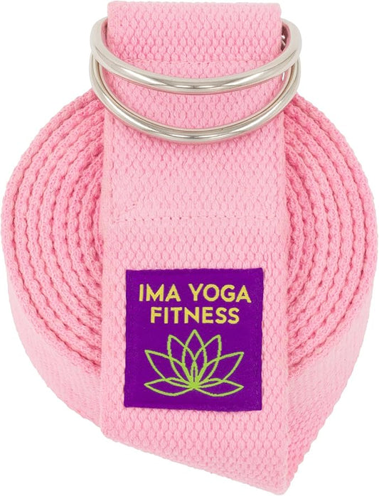 Adaptive Yoga Strap, Stretching Strap, 2 Inches Wide, 100% Naturally Soft Cotton, Steel D-Rings, Includes Natural Cotton Drawstring Storage Pouch and Instructional E-Book - Bloomnest
