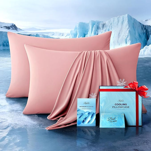 Ultra-Chill Cooling Pillowcase Set of 2 for Hot Sleepers, Softer Than Silk Pillow Cases for Protecting Hair & Skin, Breathable Bed Pillow Covers w/Zipper, Gifts for Women Men (Pink, King) - Bloomnest