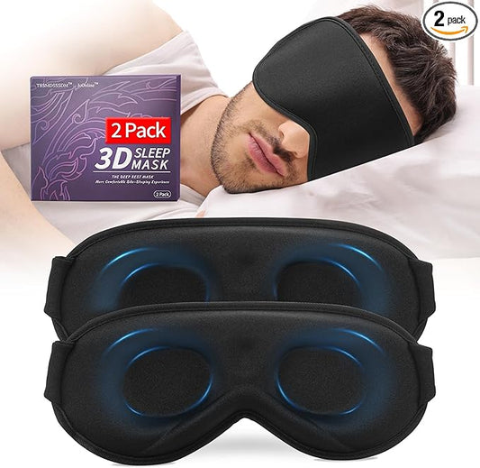 3D Sleep Mask for Men&Women, 2 Pack Contour Eye Masks for Sleep, Side Sleeping Mask for Men&Women, Blackout Eye Mask for Sleeping Eye Mask, Airplane Travel Essentials for Men, Meditation Black & Black - Bloomnest
