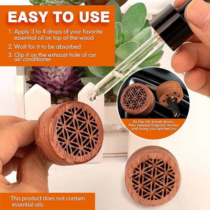 Essential Oil Car Diffuser, 2 PCS Car Aromatherapy Wood Diffuser with Vent Clip - Bloomnest