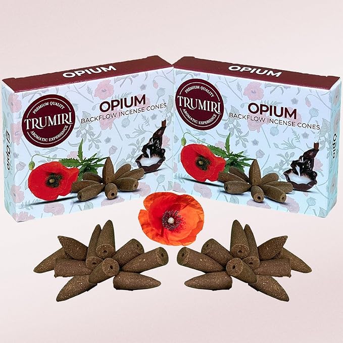 Opium Backflow Incense Cones - Total 20 Incense Cones Waterfall - Dual Pack of 10 Incense Backflow Cones - Waterfall Incense Cones - Incense Waterfall Cones TRUMIRI