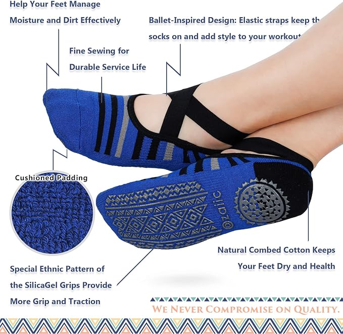 Ozaiic Pilates Socks for Women Non Slip Grip, Yoga Socks with Grippers for Barre, Hospital, Ballet, Dance, Barefoot Workout - Bloomnest