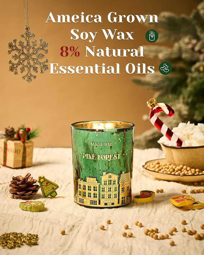 M&SENSE Pine Forest Christmas Candles, Large Winter Scented Soy Candles, Cracking Wooden Wick 18oz 100 Hours Long Lasting Clean Burn, Luxury Holiday Gifts for Relaxation, Stress Relief - Bloomnest
