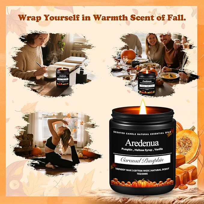 Caramel Pumpkin Candle – Holiday Soy Candles for Thanksgiving | Warm Caramel Scented Candle | Cozy Winter Candle Gift for Home, Holiday Aromatherapy Christmas Gifts for Women Men - Bloomnest