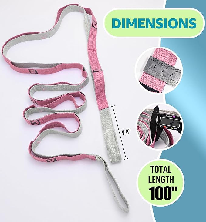 HiRui Stretching Strap Yoga Strap with Door Anchor, 14-Loops Non-Elastic Stretch Straps for Physical Therapy, Pilates, Dance, Gymnastics | Stretch Band with Workout Guide for Women & Men - Bloomnest