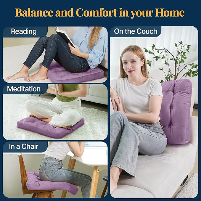 Velvet Floor Pillow Set of 2, Square Large Pillows Seating for Adults, Tufted Cushions for Meditation, Yoga, Tatami, Living Room, Chair, Machine-Washable & Dryer-Safe, Lavender, 22x22 Inch - Bloomnest