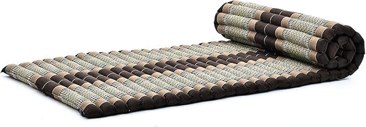 Leewadee - Foldable Floor Mattress - Japanese Roll Up Futon -Trifold Tatami Mat- Guest Floor Bed - Camping Mattress - Thai Massage Mat, Kapok Filled, 75 x 28 inches, Brown - Bloomnest