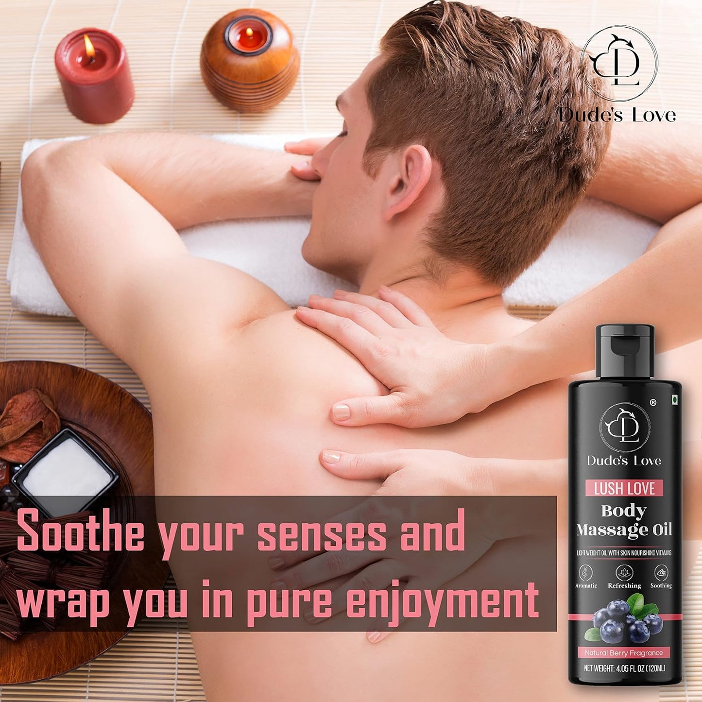 Organic - Berry Full Body Massage Oil - Revitalising, Detoxifying | No Stain & Non-Sticky | with Fractionated Coconut Oil, Lime & Juniper Berry Oil - 4.05 Fl Oz