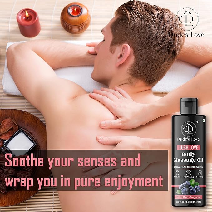 Organic - Berry Full Body Massage Oil - Revitalising, Detoxifying | No Stain & Non-Sticky | with Fractionated Coconut Oil, Lime & Juniper Berry Oil - 4.05 Fl Oz - Bloomnest