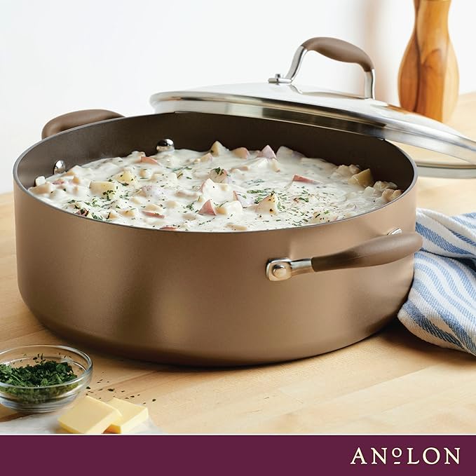 Anolon Advanced Home Hard-Anodized Nonstick Wide Stock Pot/Stockpot (7.5-Quart, Bronze) - Bloomnest