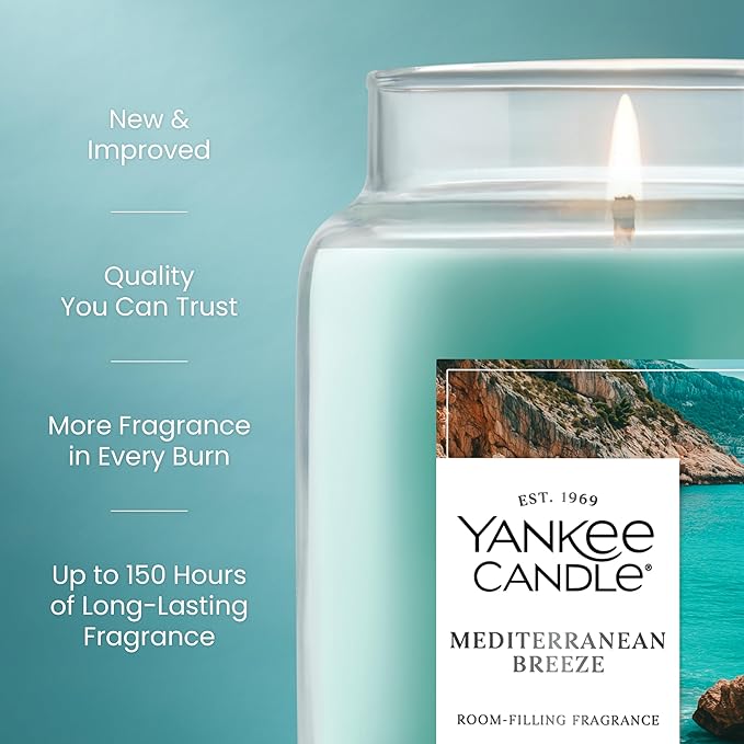 Yankee Candle Mediterranean Breeze Scented Candle, 22oz Large Jar with up to 150 Hour Burn Time, Giftable - Bloomnest