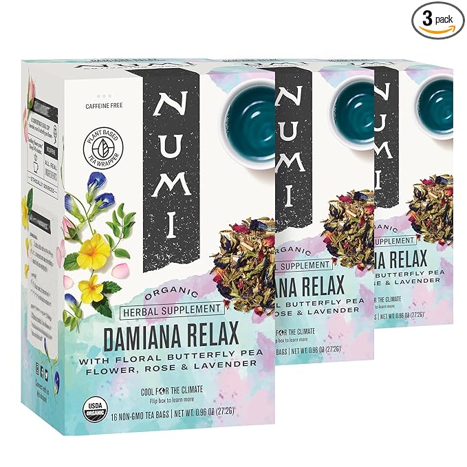 Numi Organic Damiana Relax Herbal Tea – 48 Herbal Tea Bags – Calming Damiana Blend for Gentle Relaxation Emotional Ease & Stress Relief - Bloomnest