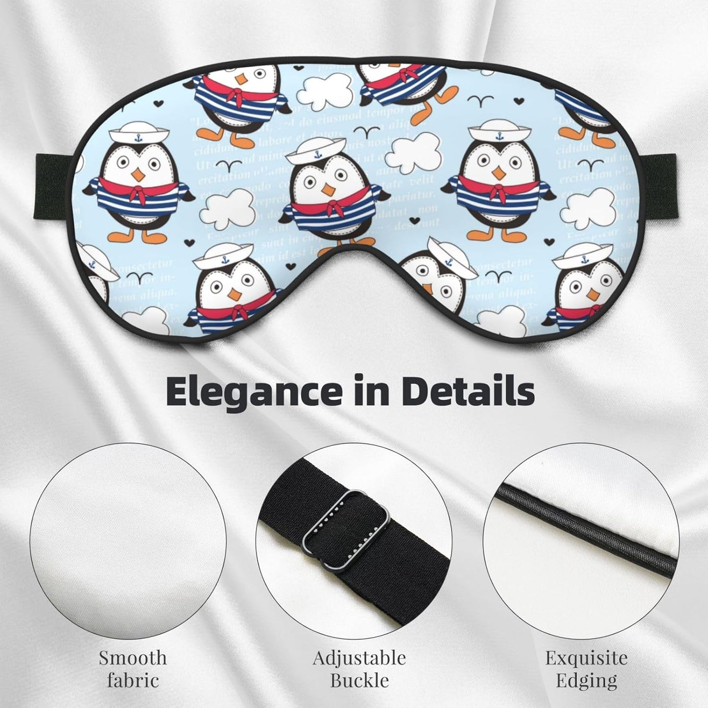 Sleep Eye Mask Little Sailor Penguin Sleep Mask for Women Men Comfortable Eye Mask with Adjustable Strap Soft Eye Cover Blindfold for Travel Yoga Nap Shift Work