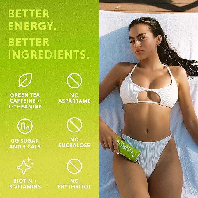 GORGIE Sugar Free Natural Energy Drinks, Sparkling Citrus Burst (12 Pack) - Healthy Energy Drinks - Natural Coffee Replacement with Green Tea Caffeine and Biotin - 150mg Caffeine, Vegan, & Low Calorie - Bloomnest