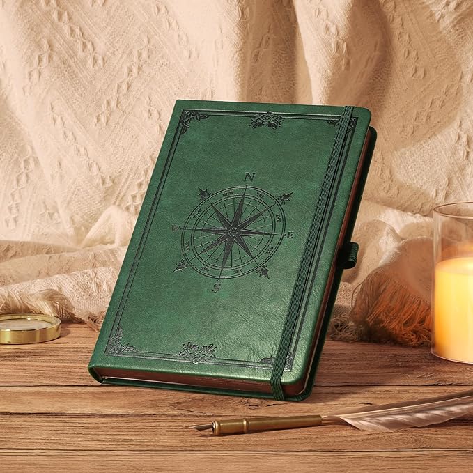 AHGXG Thick Journal Blank Notebook for Men - 320 Numbered Pages A5 Notebook for Writing, 100gsm Plain Paper, Vintage Leather Hardcover, for Women Work Office School, 5.75'' X 8.38''- Dark Green - Bloomnest