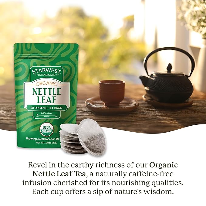 Starwest Botanicals Organic Nettle Leaf Tea - Caffeine Free Herbal Tea, Promotes Calm, USDA Organic Nettle Leaf, String Free Sachets, Non GMO - 20 Tea Bags - Bloomnest