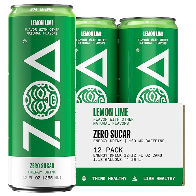 ZOA Energy Sugar Free Energy Drinks With Electrolytes For Hydration, Lemon Lime - 12 Fl Oz (12-Pack) - Bloomnest