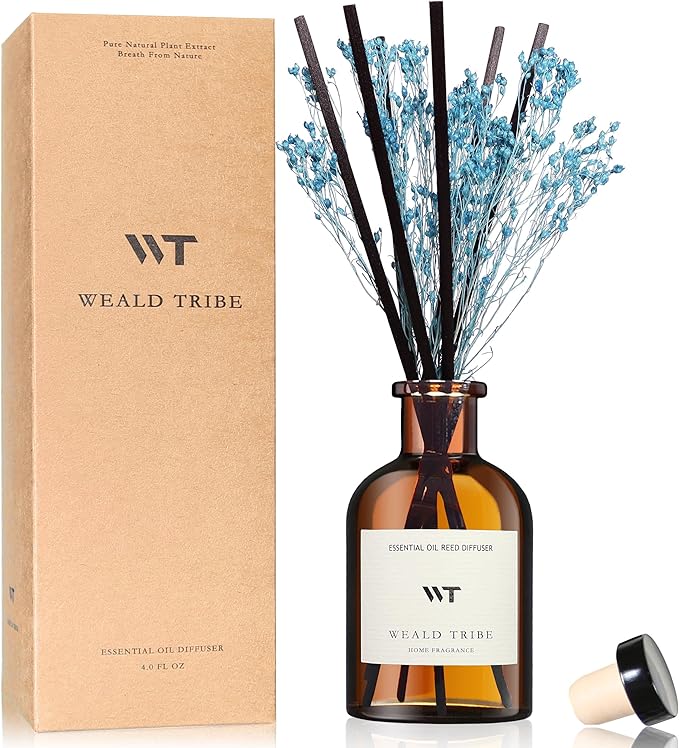WEALD TRIBE Flower Reed Diffuser Set Cashmere Vanilla Scent for Bathroom Air Fresheners | 4.0 fl oz Essential Oils with Sticks Home Fragrance Defusers | House Bedroom Office Shelf Decor & Gift - Bloomnest