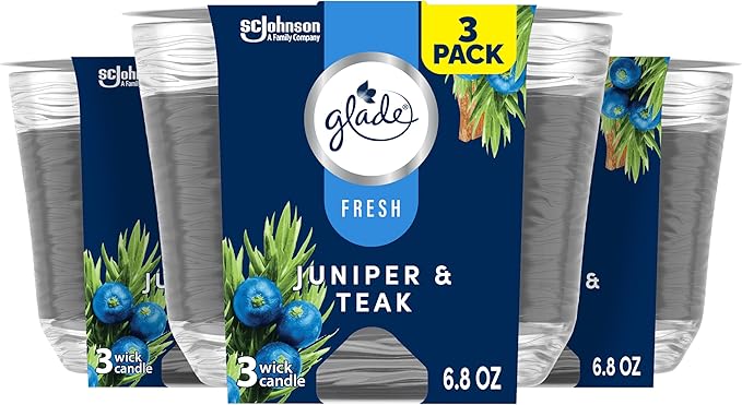 Glade Juniper & Teak Fresh Collection Candle - Fragrance Infused with Essential Oils, Air Freshener, 3-Wick, 6.8 Oz, 3 Count - Bloomnest