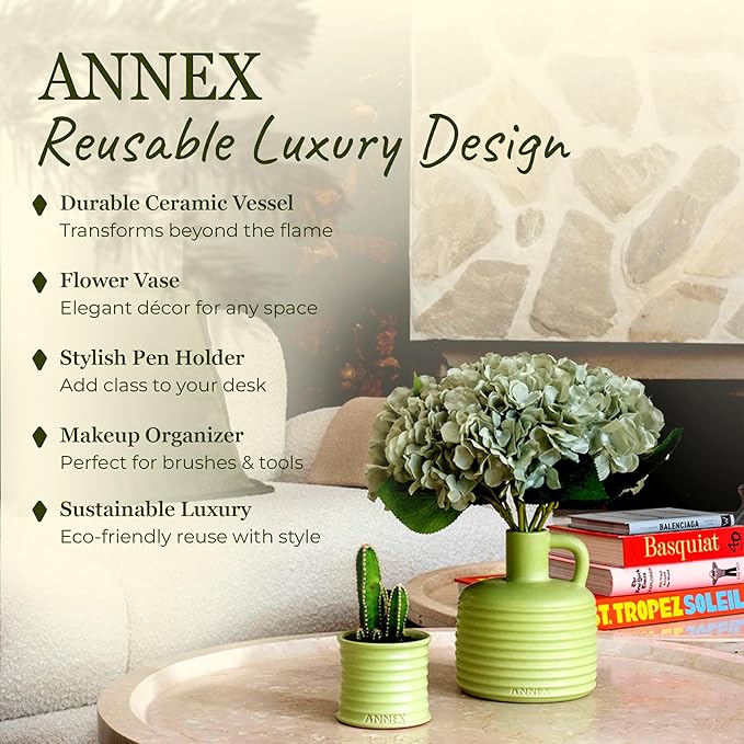 Scented Luxury Candles Outdoor Mosquito Bug Repellent Ceramic Jars, Soy Wax | The Green Life, Large Natural Candle - Green Melon & Peppermint | Non Toxic, 2 Wicks, Reusable Jar - Bloomnest