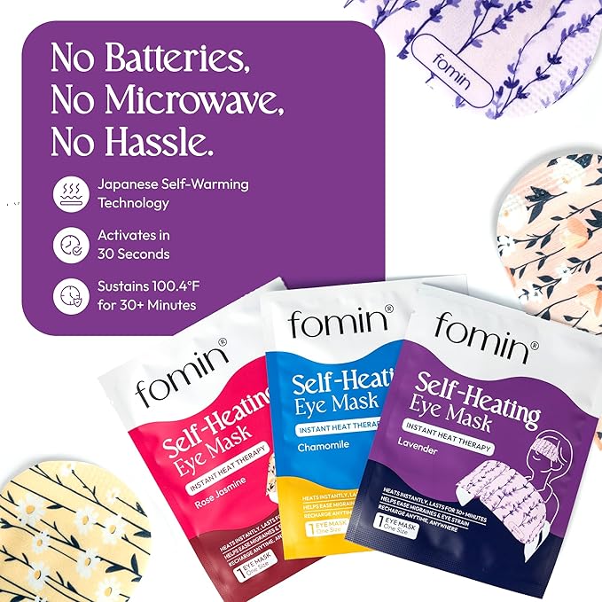 Fomin Self Heating Eye Mask- 20 Pack - Variety Pack Heated Eye Mask Warm Compress for Eyes, Disposable Self Heating Steam Mask for Home, Sleep, Spa, Travel Essentials & Relaxation Gifts for Women - Bloomnest