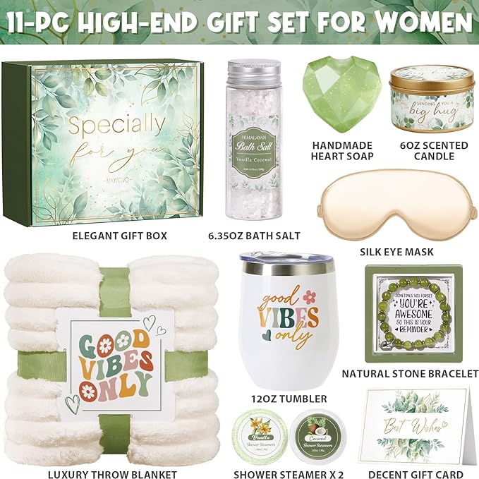 Birthday Gifts for Women Self Care Gift, Get Well Soon Gift Baskets Relaxing Spa Care Package for Women with Blanket, Unique Valentines Day Gifts Idea for Her Wife Girlfriend Mom Mother Friend Sister - Bloomnest