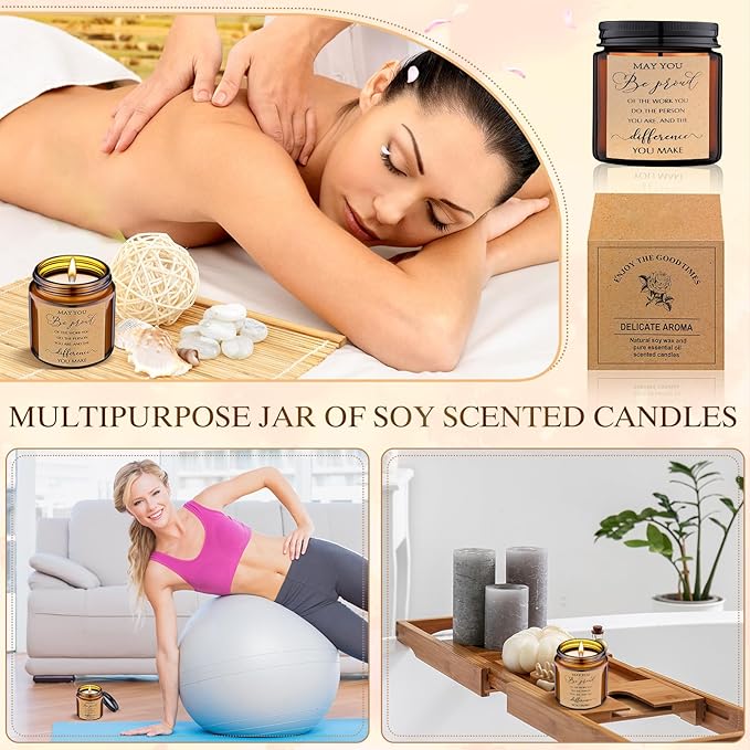 MTLEE 20 Pcs Thank You Gifts Candles 3.5 oz Employee Appreciation Inspirational Scented Soy Wax Candle Thank You Gift Christmas Gifts for Coworker Women Volunteer Teacher(Classic,Brown) - Bloomnest