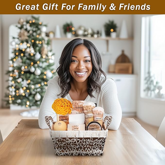 Spa Baskets For Women - Luxury Bath Set With Honey & Almond - Spa Kit Includes Wash, Bubble Bath, Lotion, Bath Salts, Body Scrub, Hand Cream, Shower Puff, Bathbombs, Soap and Towel - Bloomnest
