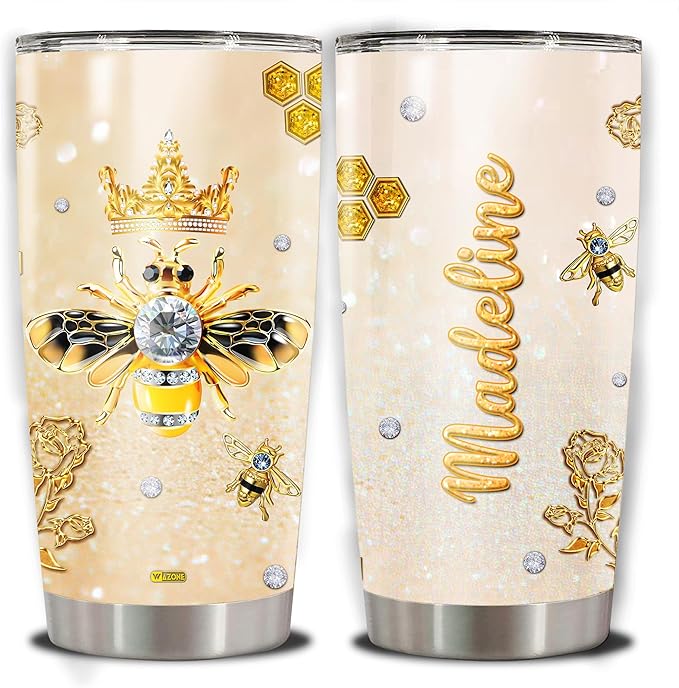 WAZONE Personalized Bees Lovers Bee Honey Cups With Lids 20 30oz Stainless Steel Double Wall Vacuum Coffee Travel Mugs Mothers Day Birthday Christmas Cup Gifts For Women Queen Girls - Bloomnest