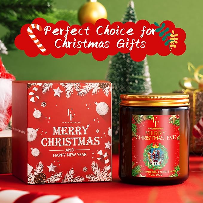 Christmas Candle, Merry Christmas Eve Scented Candles for Home, Holiday Candles Natural Soy Candle, Aromatherapy Candle 7 oz Jar Candles Christmas Gifts for Women Men - Bloomnest