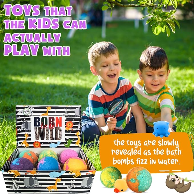 Bath Bombs for Kids with Surprise Inside - Organic Bath Fizzies with Toys Inside. All Natural, Gentle, and Kids Safe, Rainbow Spa Bath Fizz Balls, Stocking Stuffers Christmas Gifts for Boys, Girls - Bloomnest