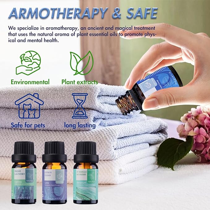 Essential Oils for Laundry - 100% Pure Essential Oils for Diffusers for Home,6x10ml(Clean)- Aromatherapy Oils for Humidifiers,Wool Dryer Balls,Clean Linen - Bloomnest